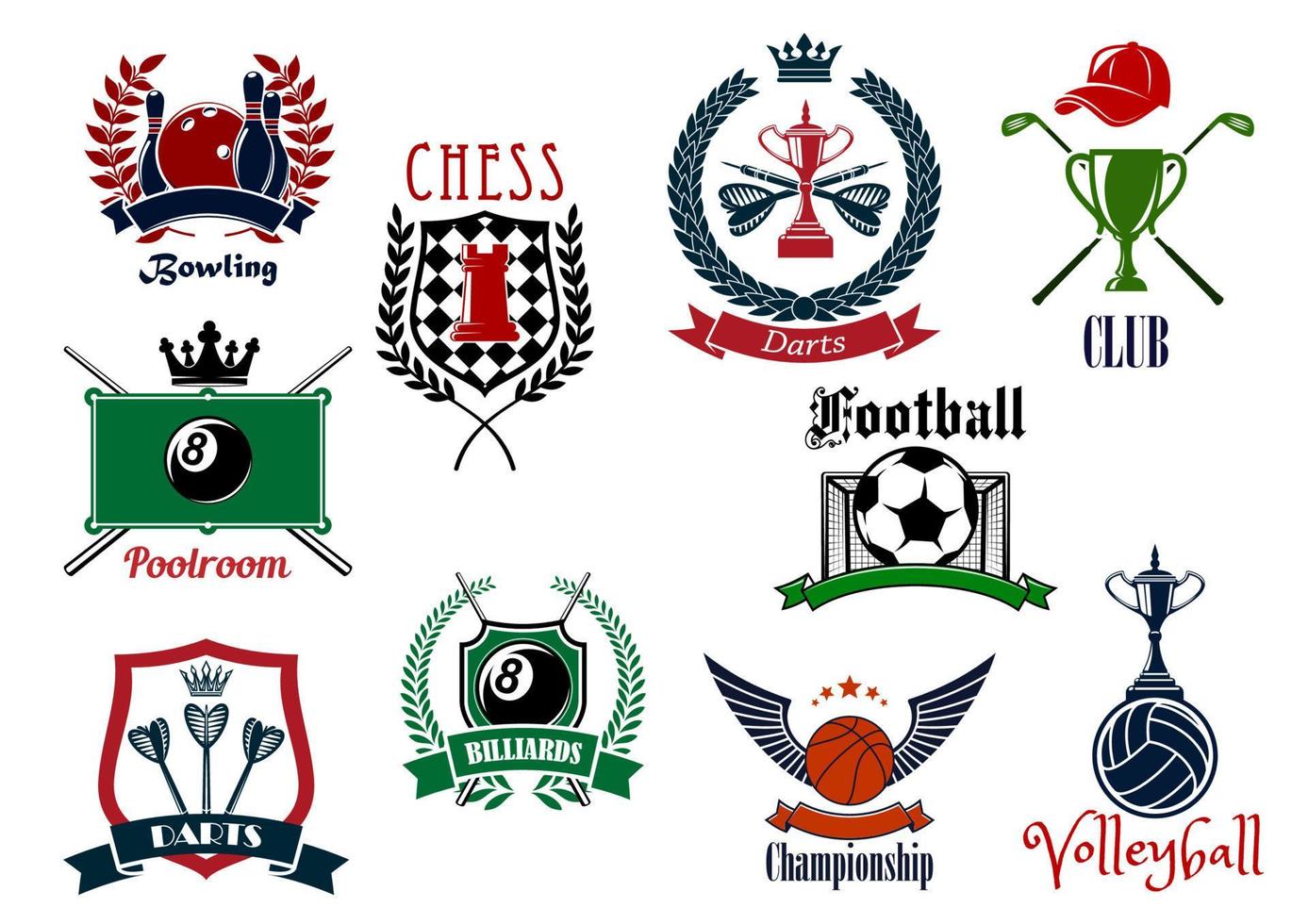vários emblemas esportivos e design de ícones vetor