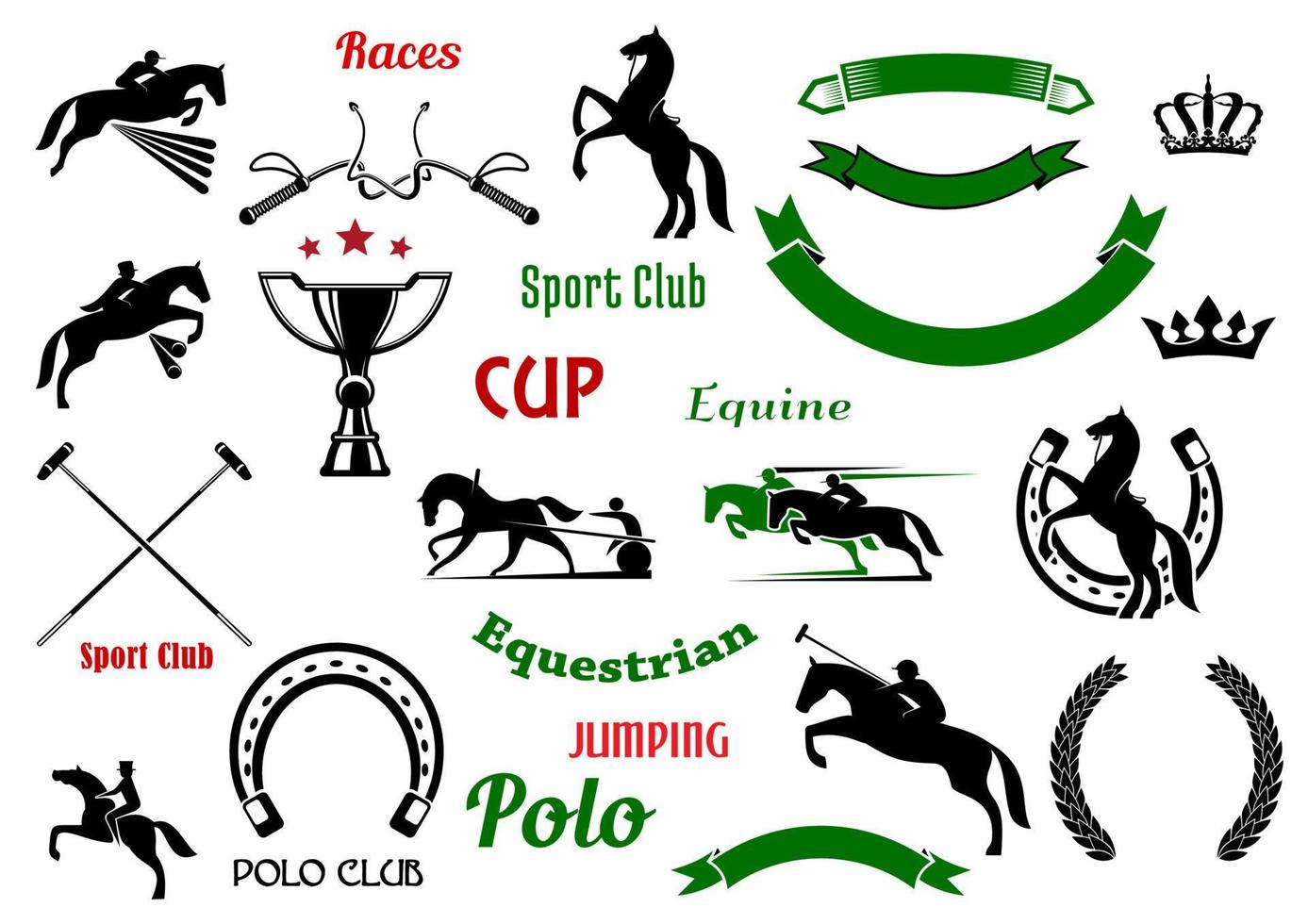 elementos de design de esportes equestres com cavalos vetor