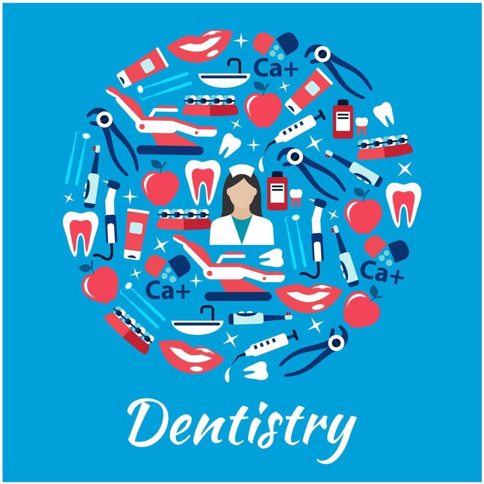 símbolo abstrato de odontologia com ícones planos médicos vetor