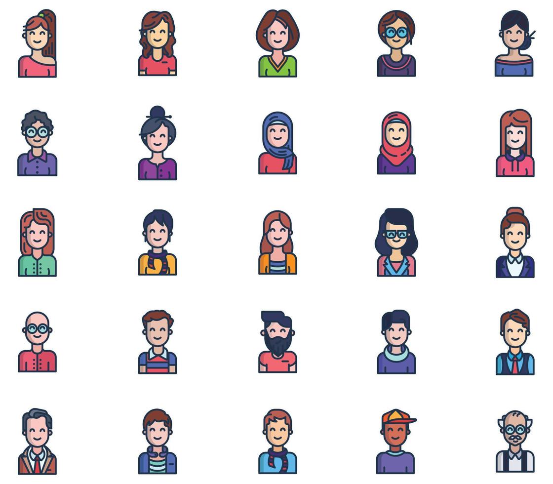 avatar e conjunto de ícones de perfil de usuário humano vetor