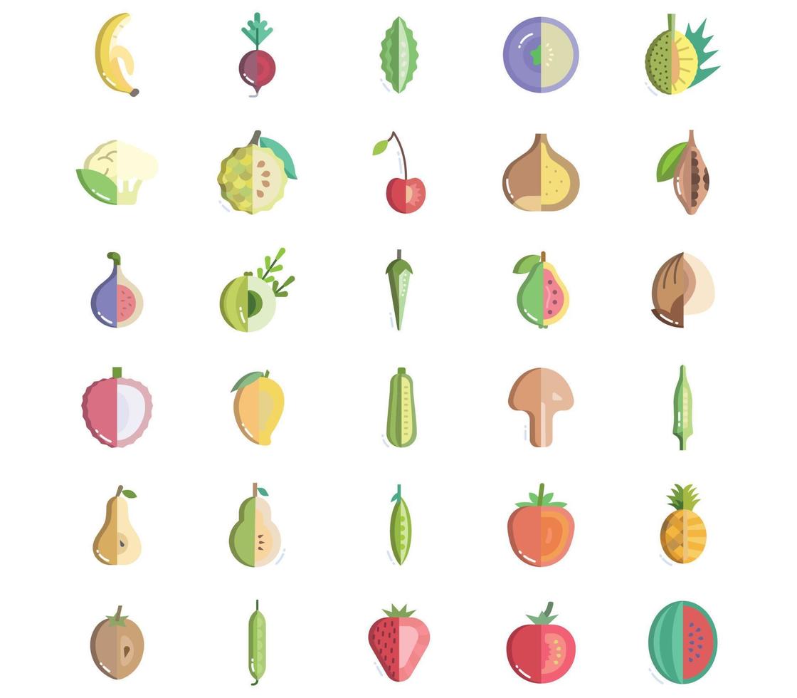 frutas e legumes, conjunto de ícones fatiados vetor