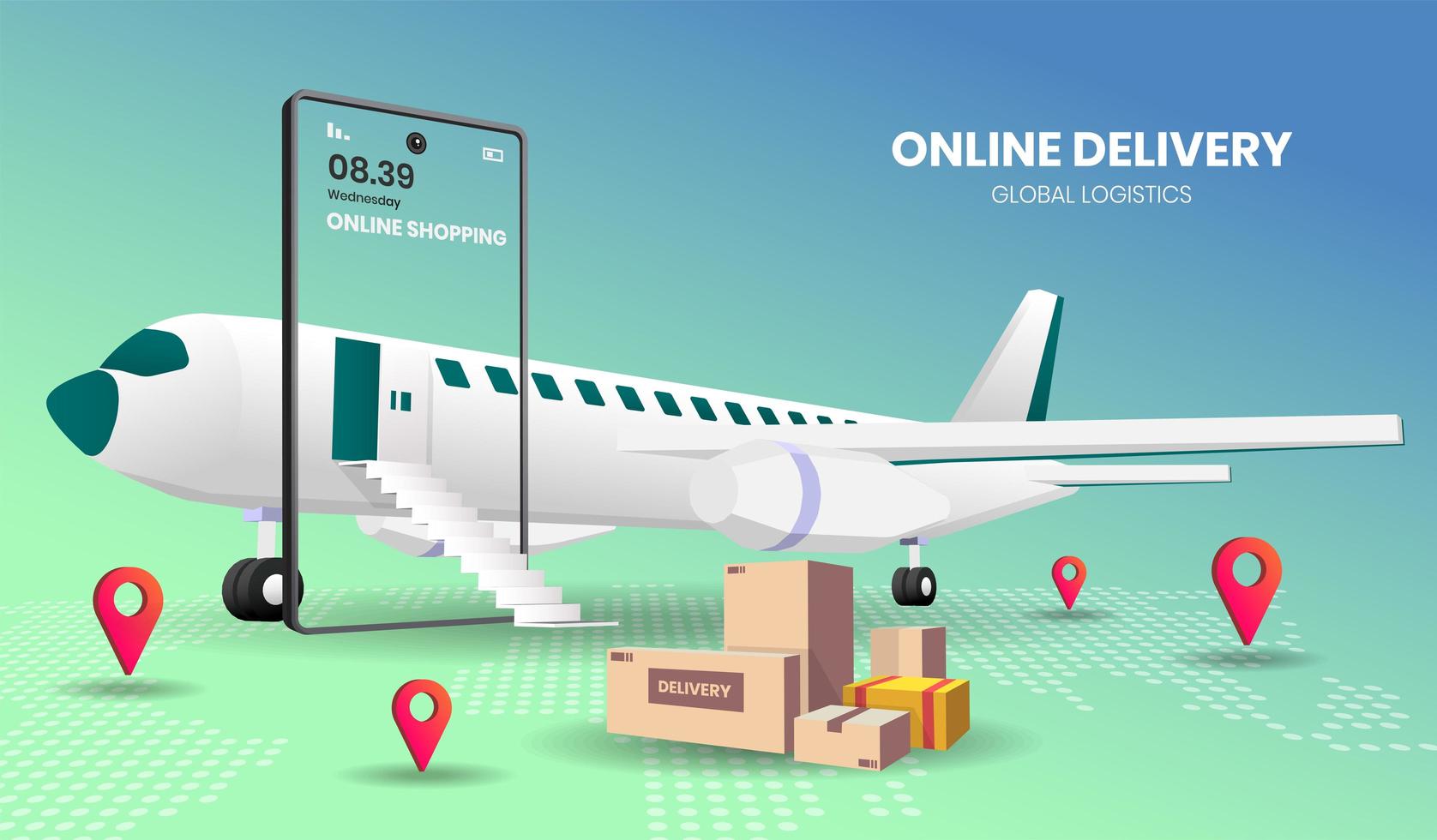 conceito de transporte on-line com avião vetor
