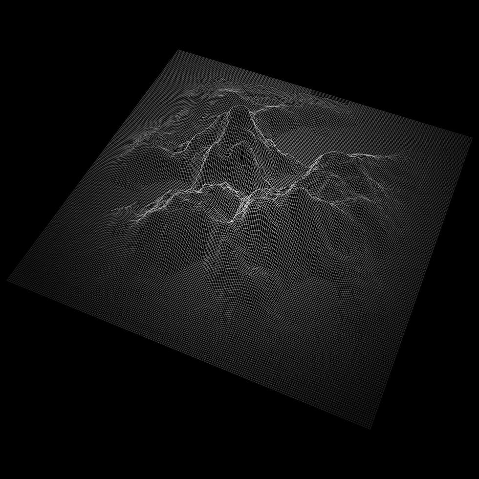 terreno de montanha cinza perspetive wireframe no preto vetor