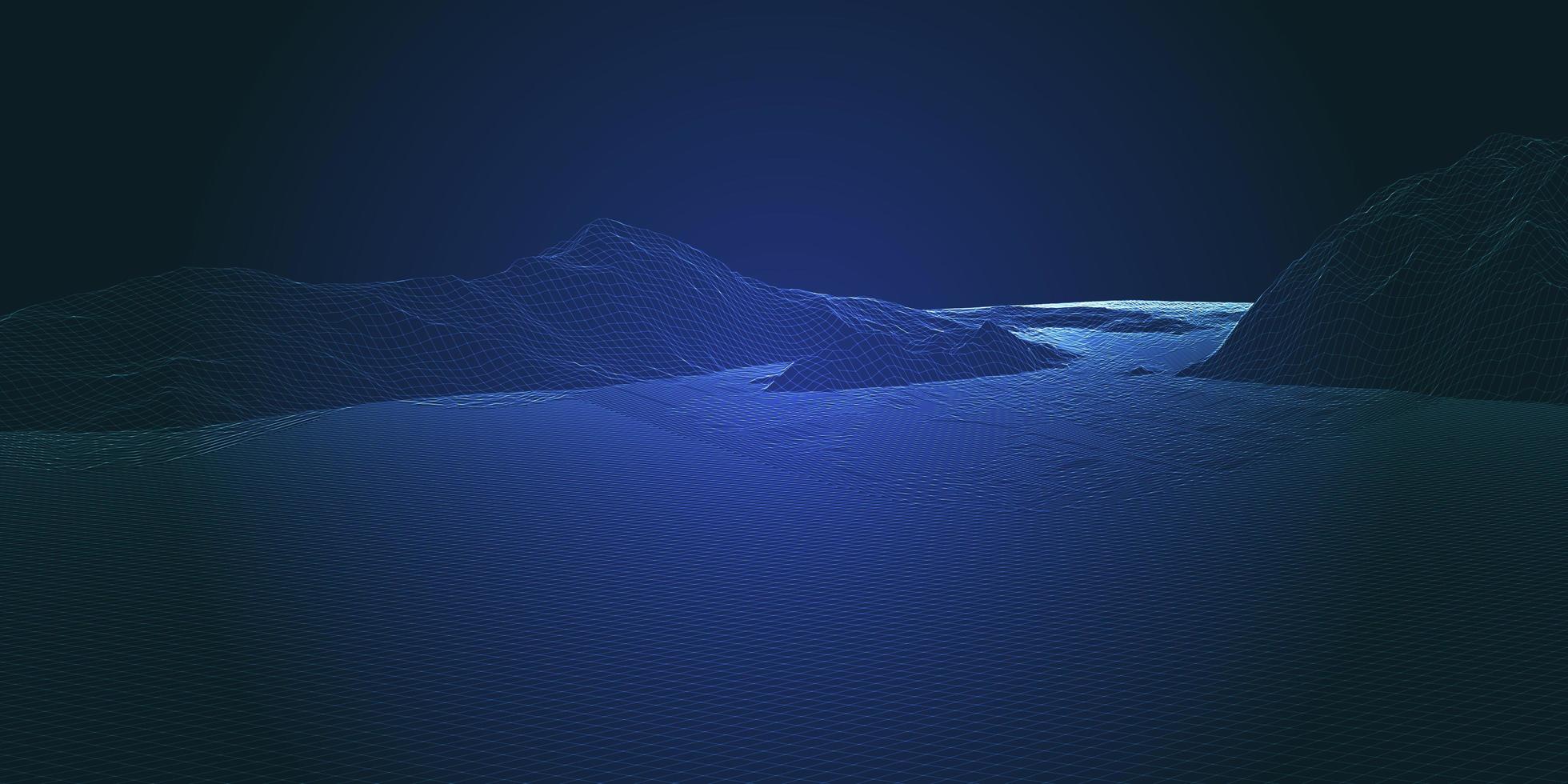 paisagem de armação de arame futurista azul brilhante vetor