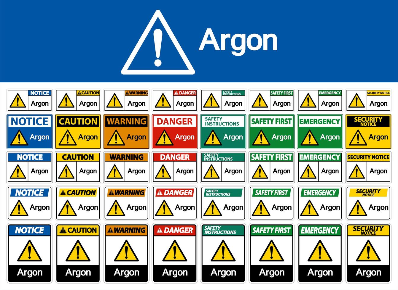 conjunto de sinais de aviso de argônio vetor