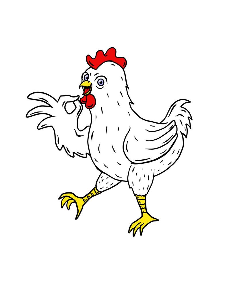 mascote de frango e logotipo com gesto de ok vetor