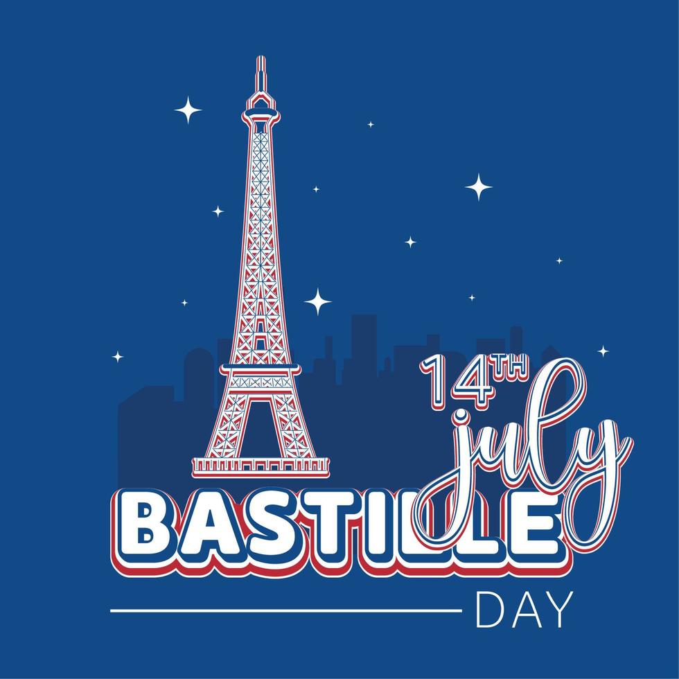 paisagem urbana com ilustração vetorial de celebração do dia da bastilha do marco da torre eiffel vetor