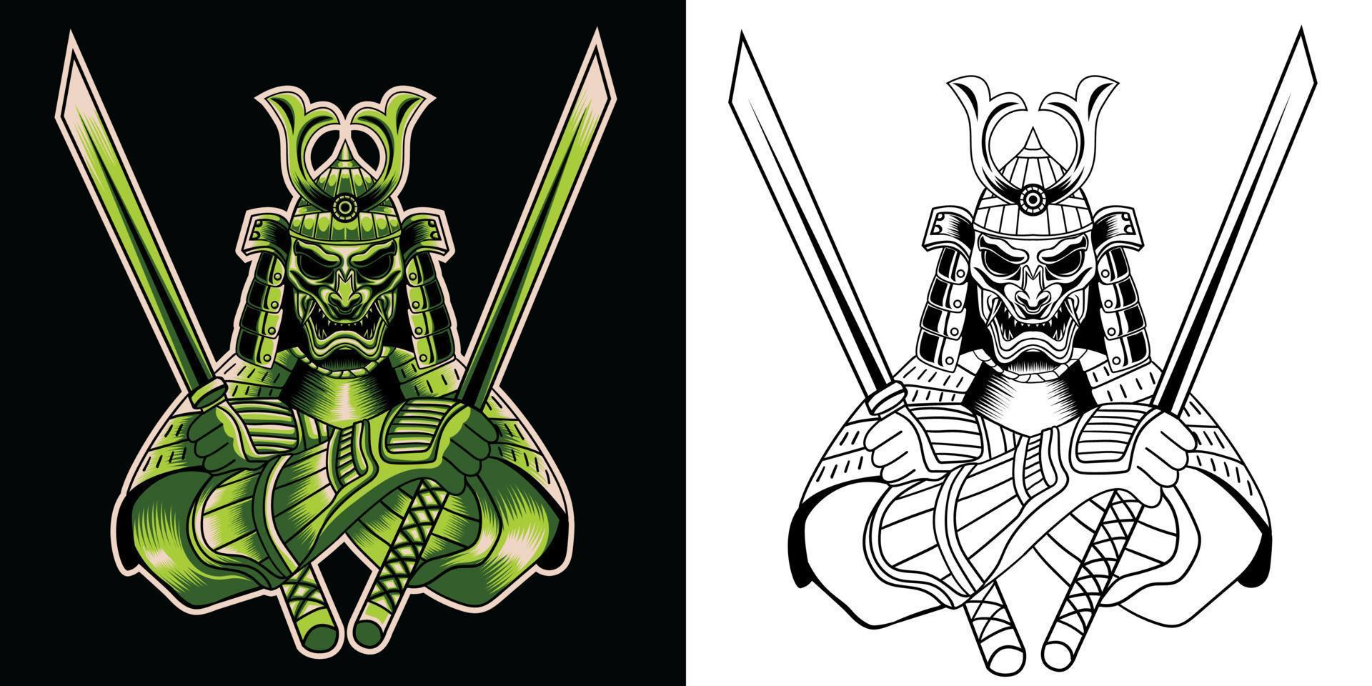 modelo de vetor de ilustrações de design de logotipo de esport de mascote de monstro ninja samurai, logotipo de ninja do diabo para discórdia de banner de streamer de jogo de equipe, estilo de desenho animado de cores