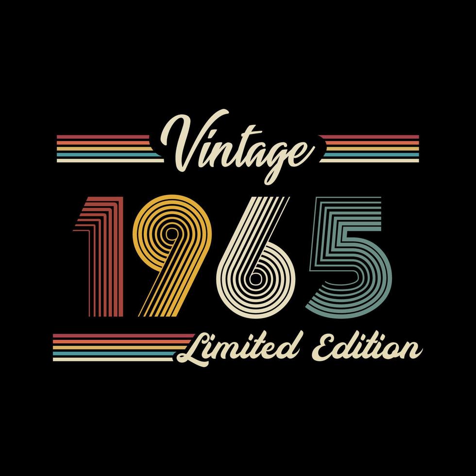 vetor de design de camiseta de edição limitada retrô vintage de 1965