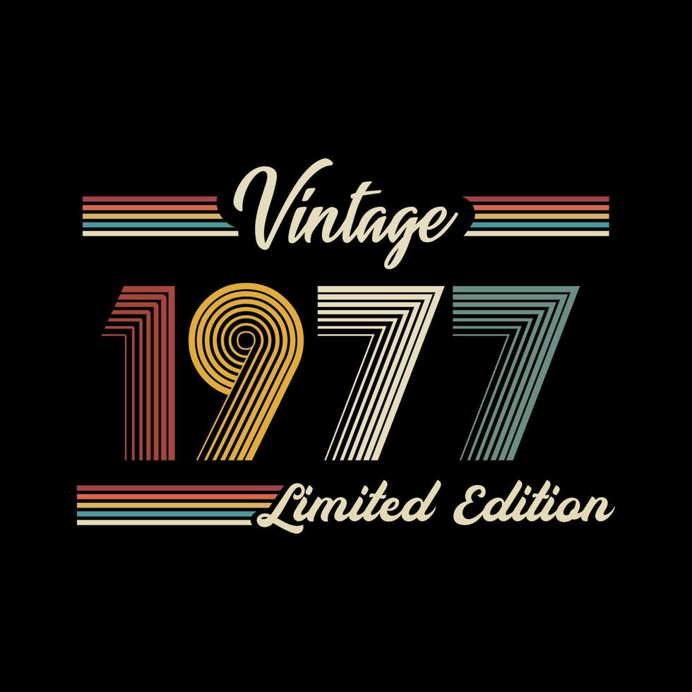 vetor de design de camiseta de edição limitada retrô vintage de 1977