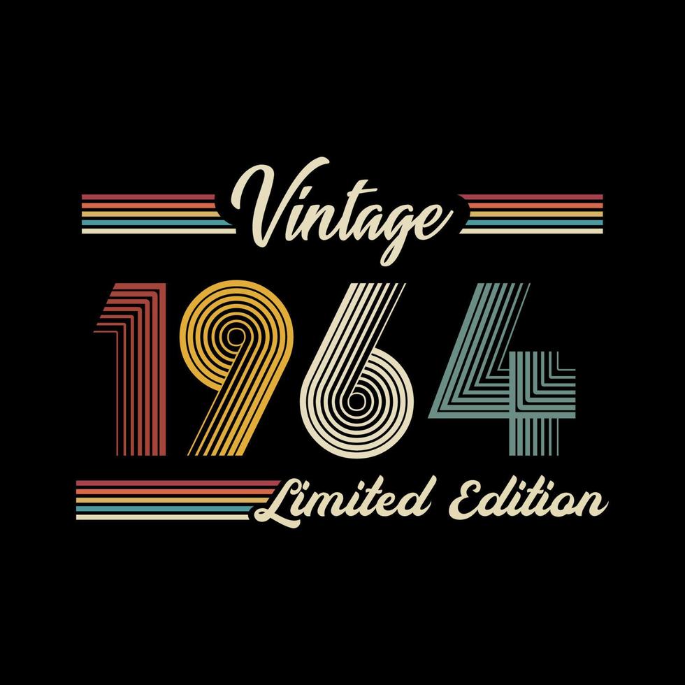 vetor de design de camiseta de edição limitada retrô vintage de 1964