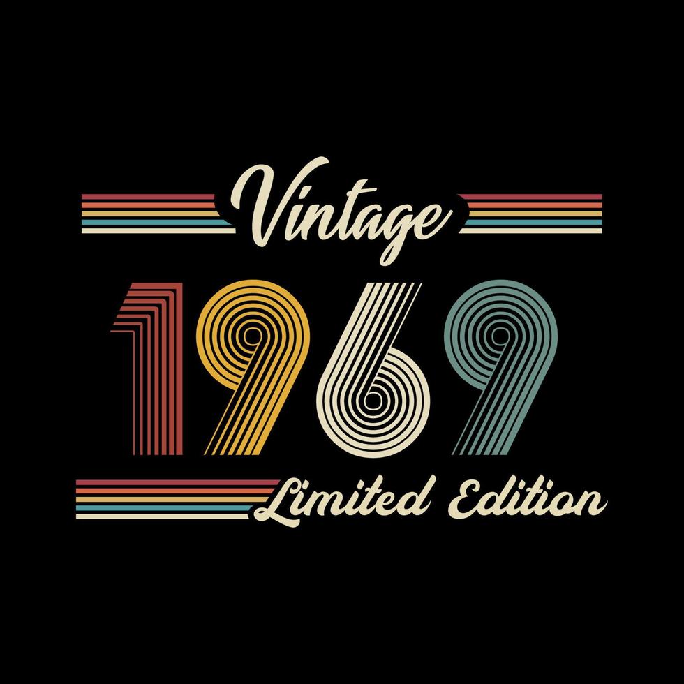 vetor de design de camiseta de edição limitada retrô vintage de 1969