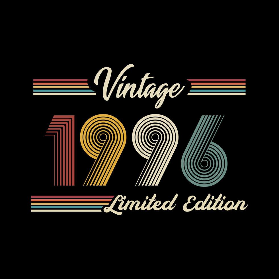 vetor de design de camiseta de edição limitada retrô vintage de 1996