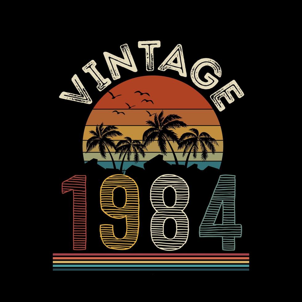 design de camiseta retrô vintage de 1984, vetor, fundo preto vetor