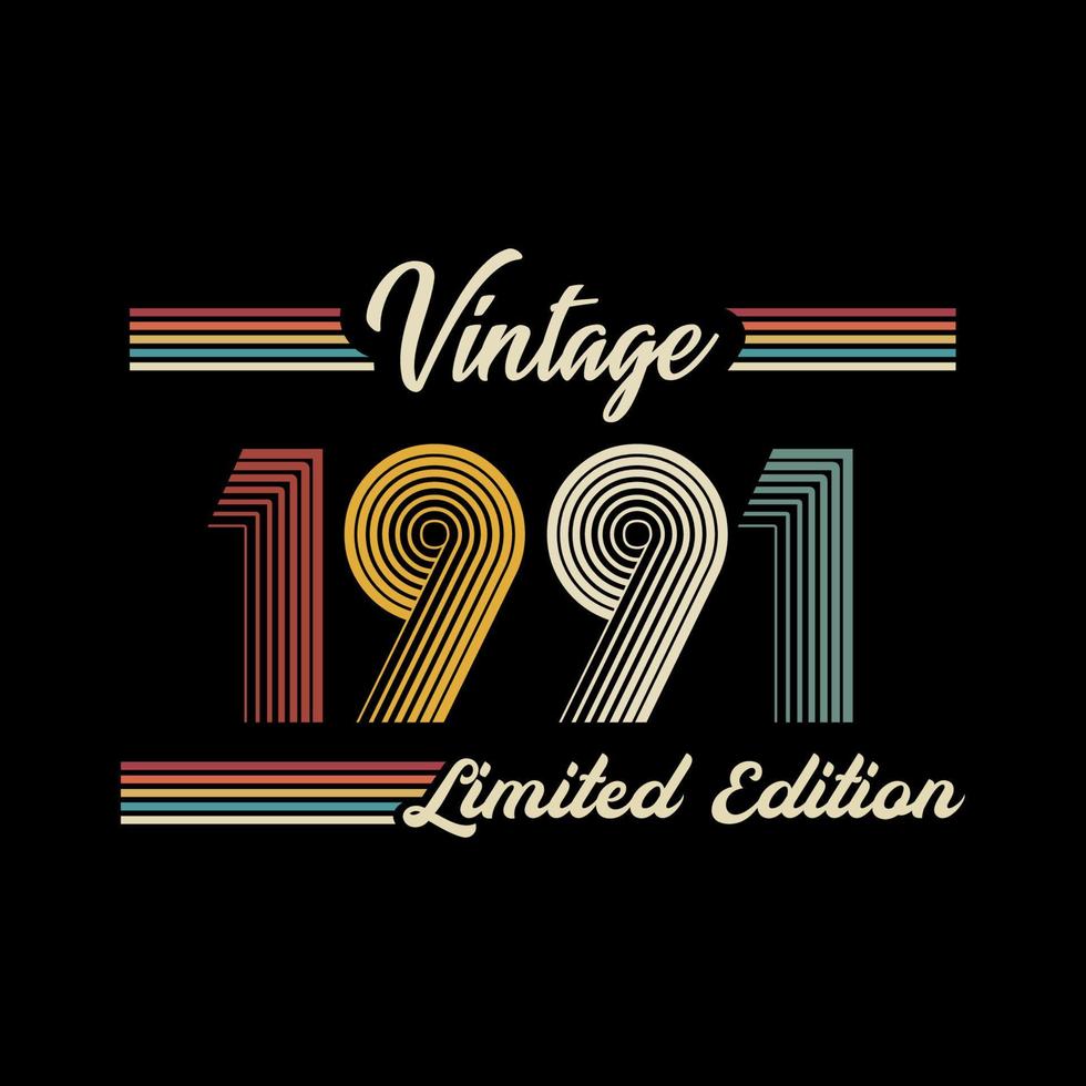 vetor de design de camiseta de edição limitada retrô vintage de 1991