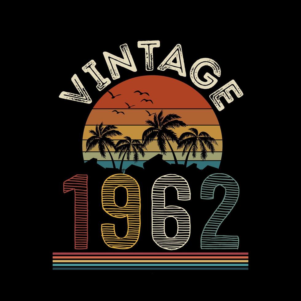 design de camiseta retrô vintage de 1962, vetor, fundo preto vetor