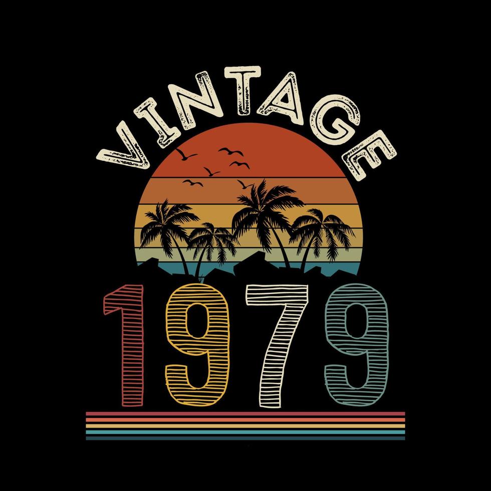 design de camiseta retrô vintage de 1979, vetor, fundo preto vetor