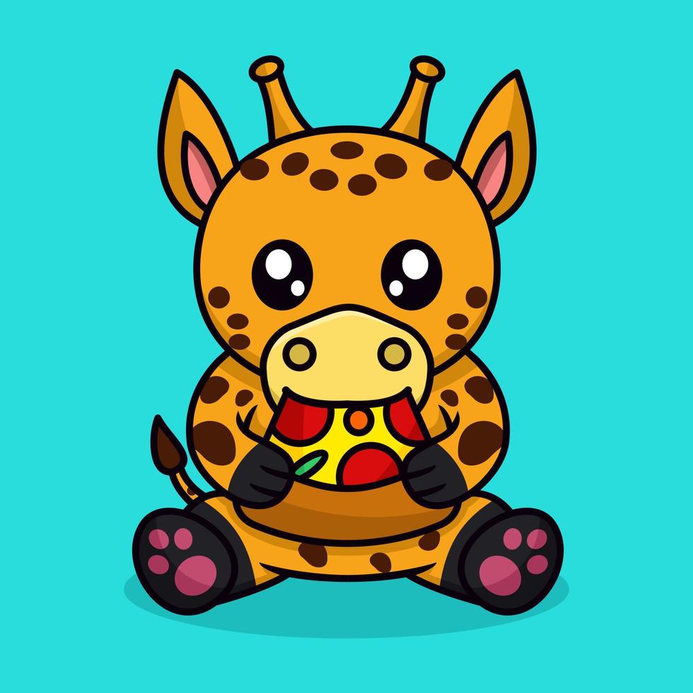 ilustração vetorial de girafa fofa e animal chibi vetor