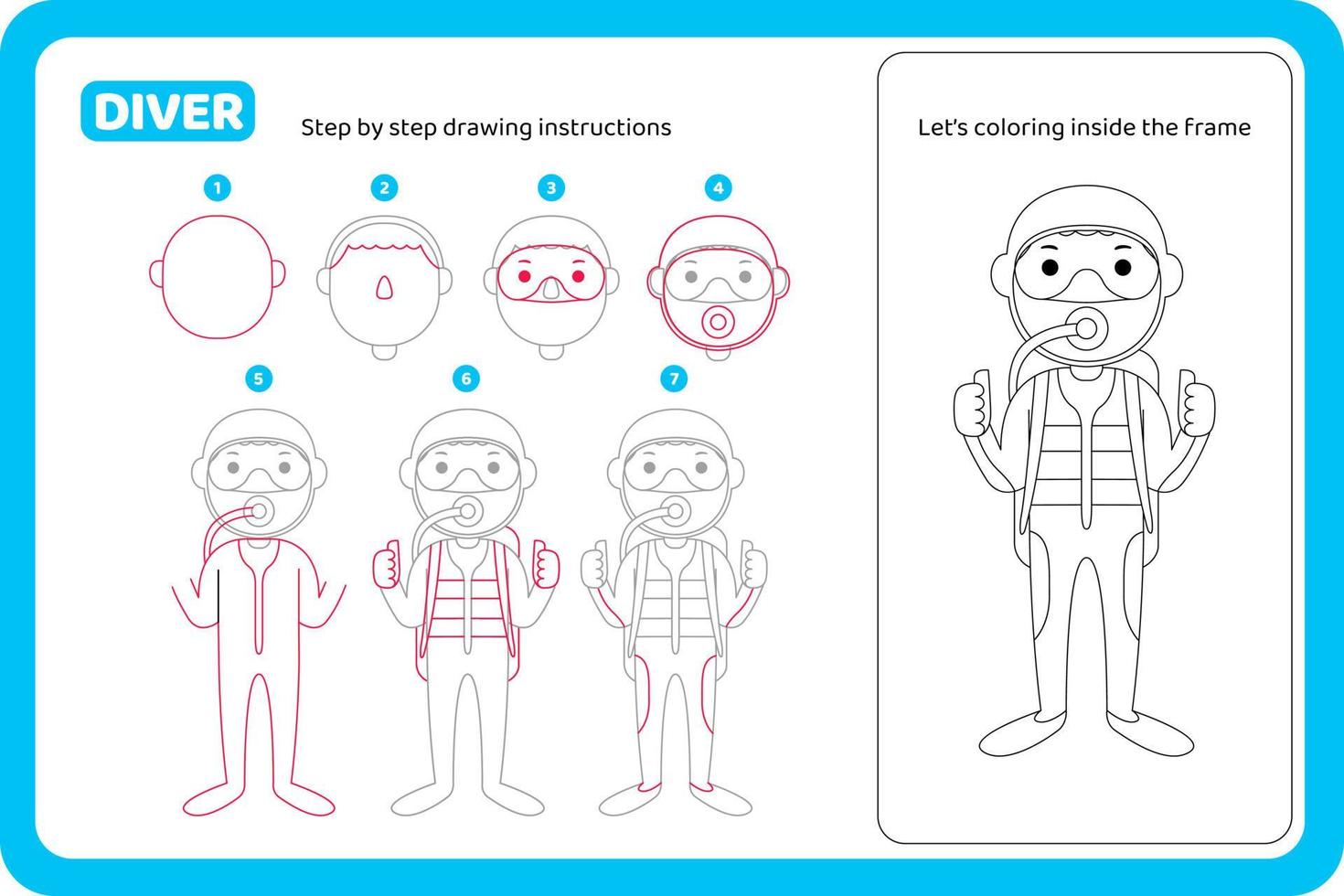 como desenhar vetor de tutorial de profissão de mergulhador
