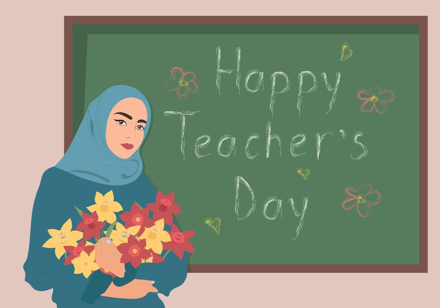 feliz dia do professor com mulher em hijab vetor