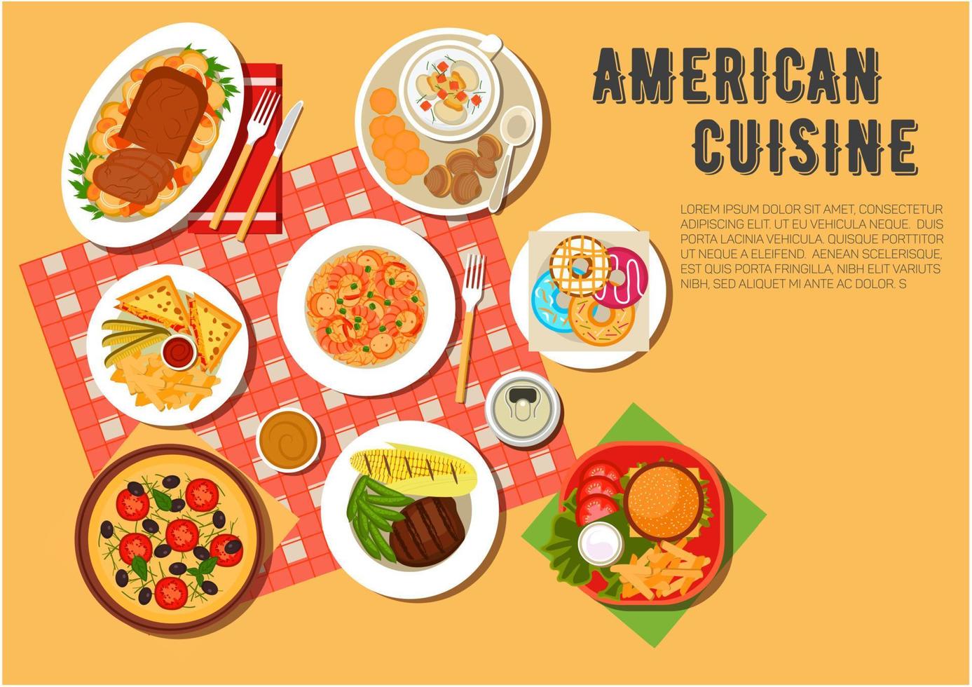 ícone plano de menu de piquenique americano tradicional vetor