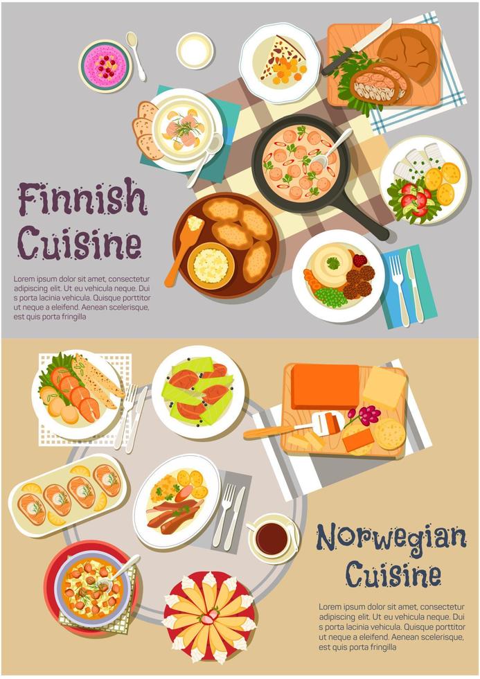pratos populares da culinária finlandesa e norueguesa vetor