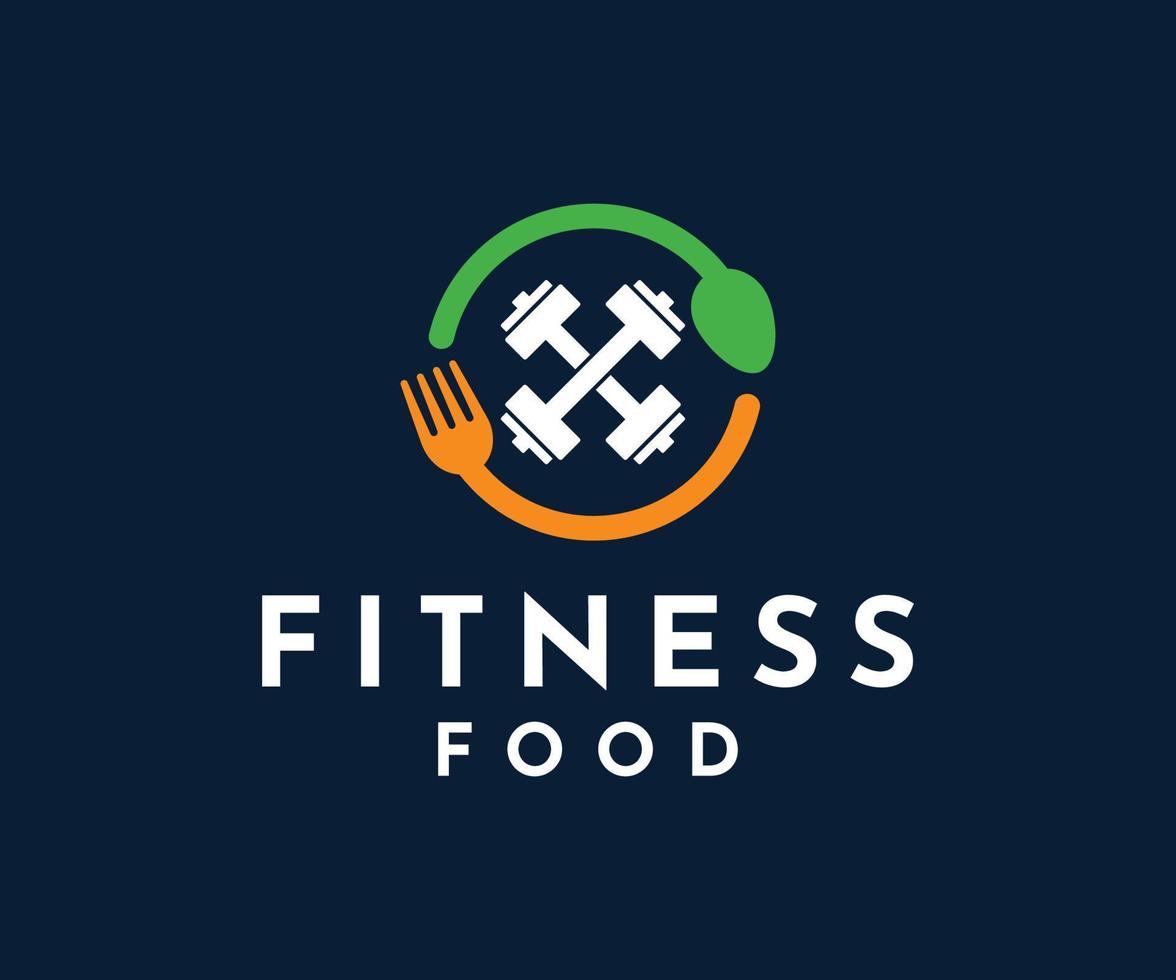 design de logotipo de menu de comida fitness. modelo de design de logotipo de comida de academia vetor