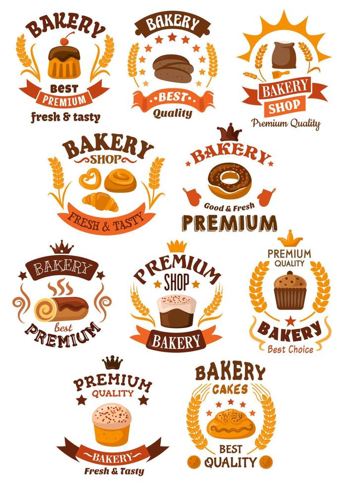 emblemas ou emblemas de padaria e pastelaria vetor
