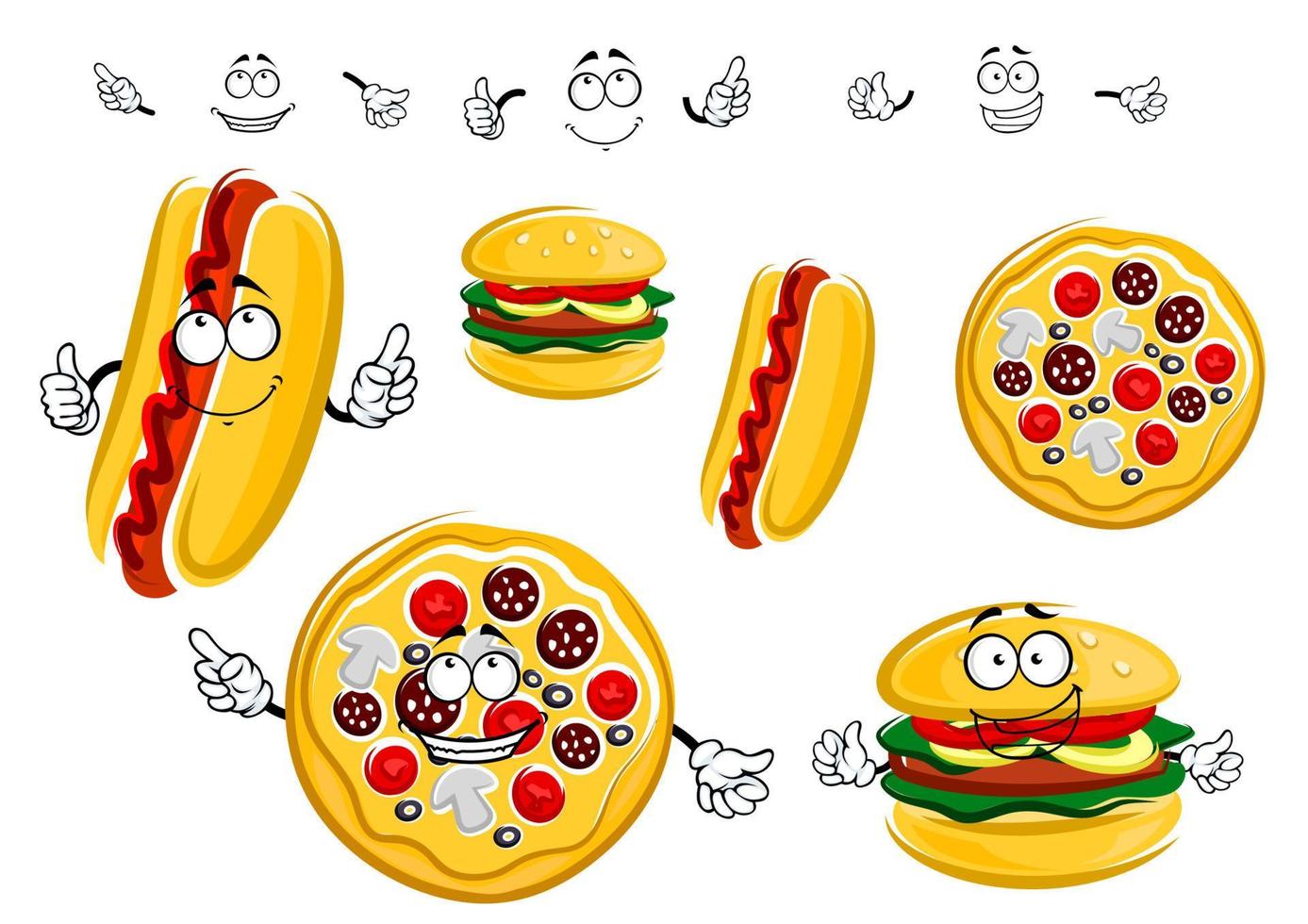 personagens de fast food isolados dos desenhos animados vetor
