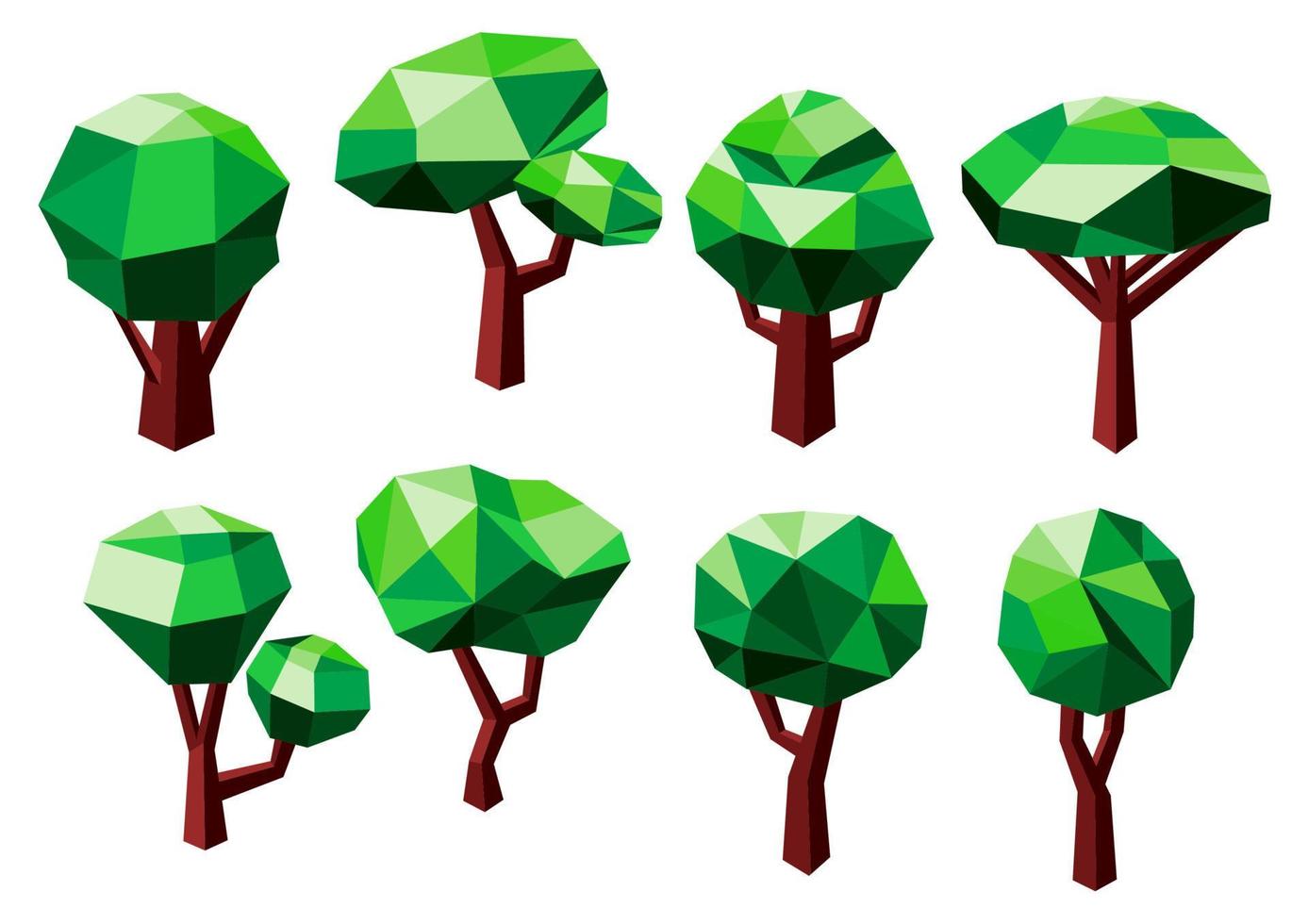 ícones de árvores poligonais com folhagem verde vetor