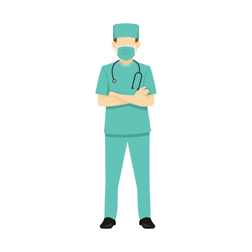 cirurgião em pé com os braços cruzados ilustração vetorial design plano isolado em um fundo branco. vetor