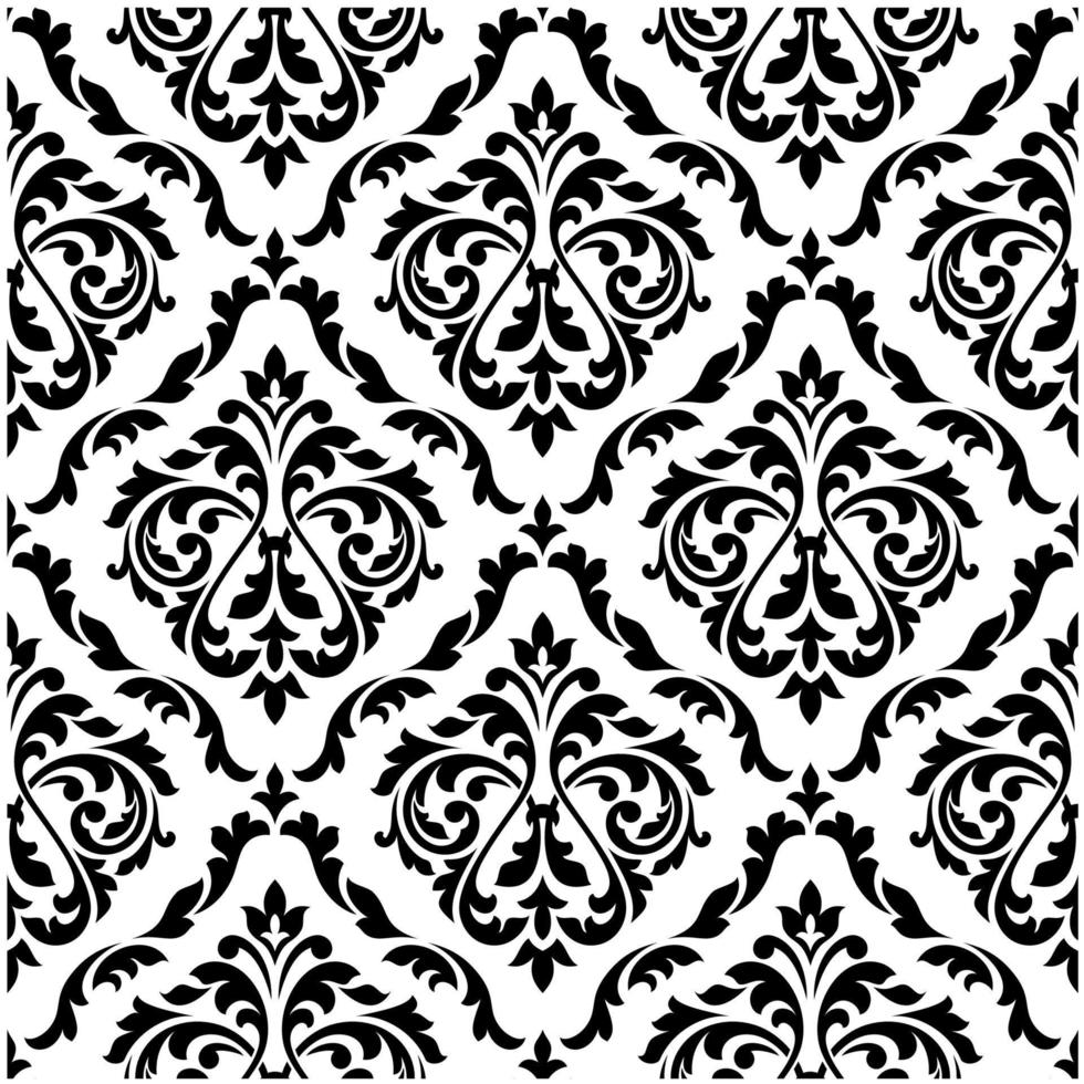 padrão floral preto e branco de damasco sem costura vetor
