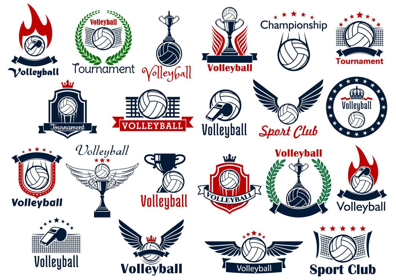 ícones e símbolos do jogo de esporte de vôlei vetor