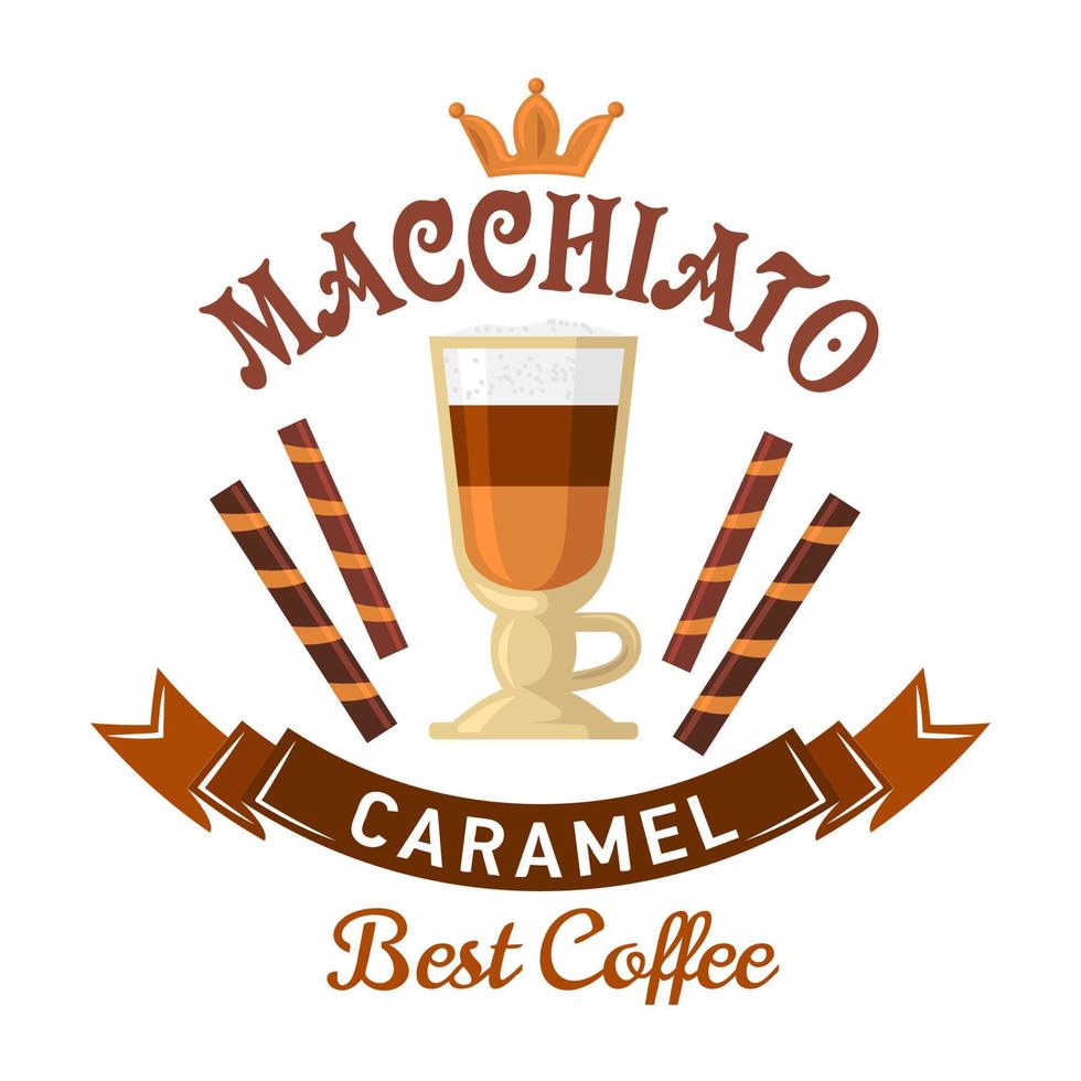 design de menu de bebidas de café com macchiato de caramelo vetor