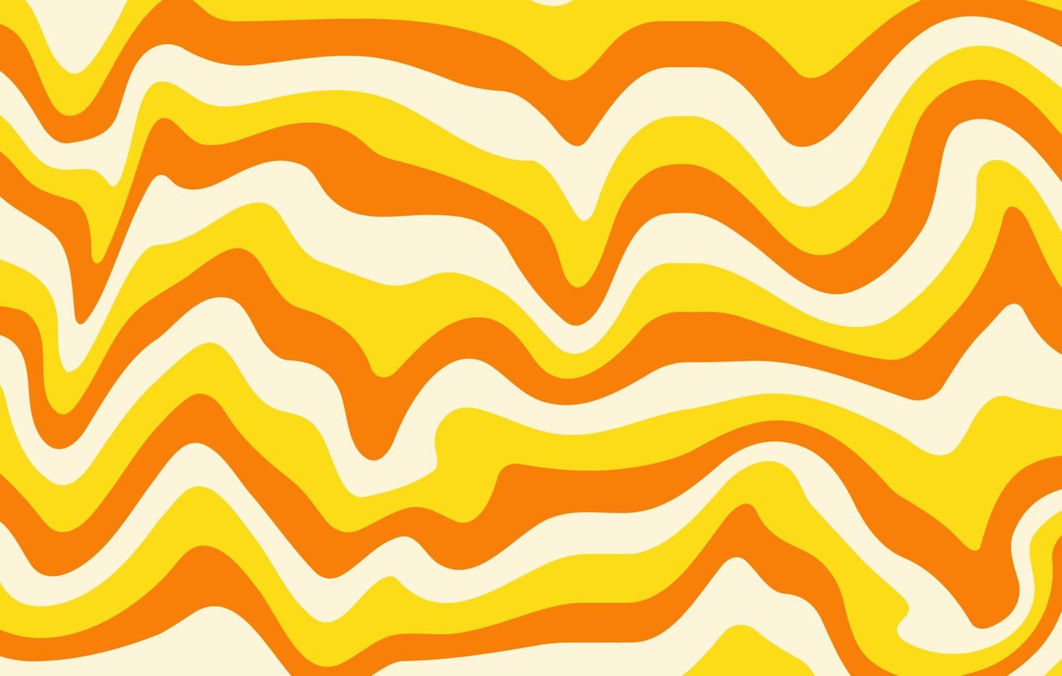 fundo psicodélico horizontal abstrato com ondas groovy coloridas. ilustração vetorial na moda em estilo retrô dos anos 60, 70. cores amarelo e laranja vetor