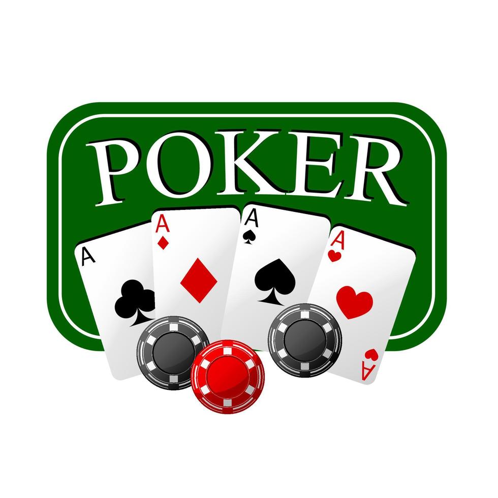 emblema de poker com cartas e fichas de cassino vetor