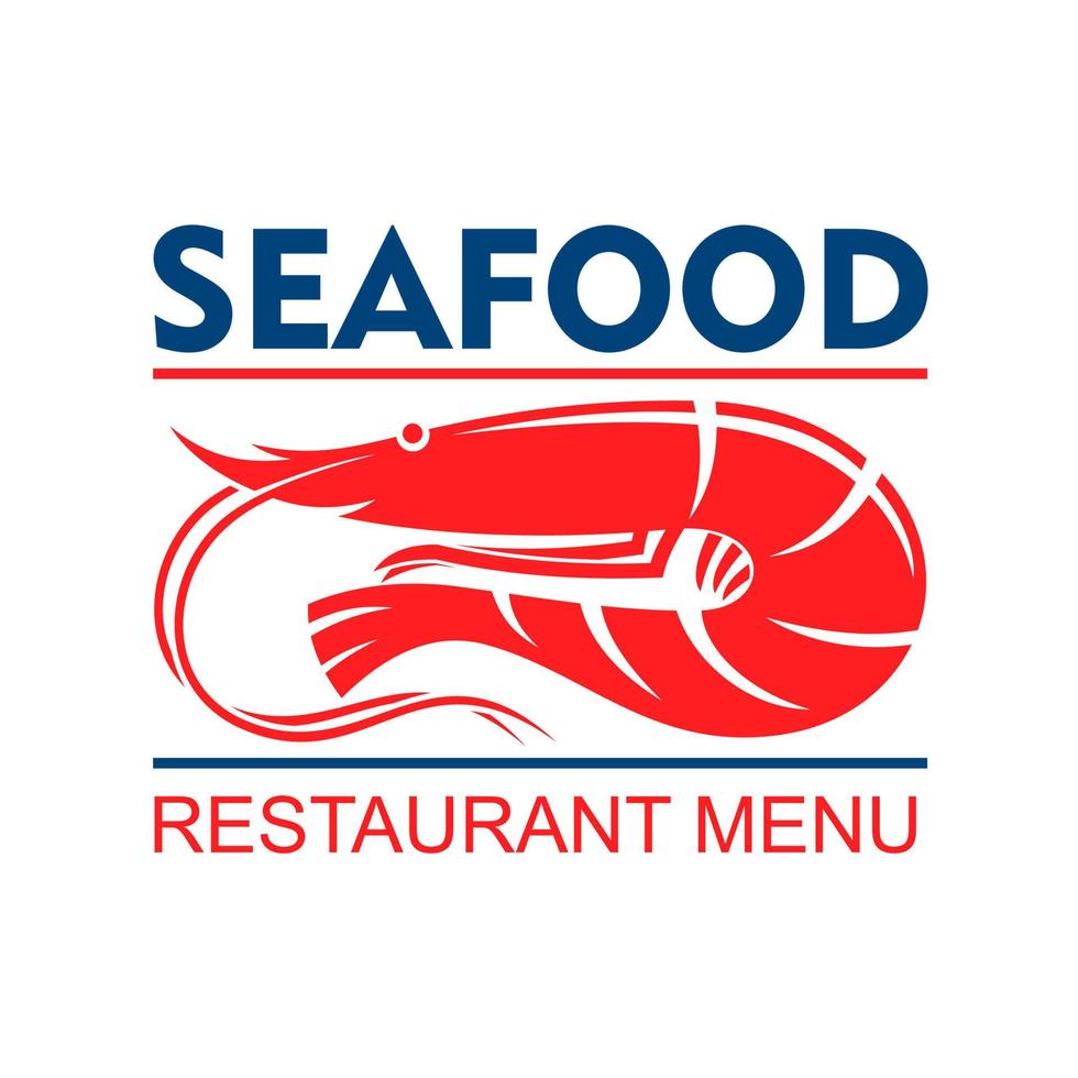 distintivo de menu de restaurante de frutos do mar com camarão vermelho vetor