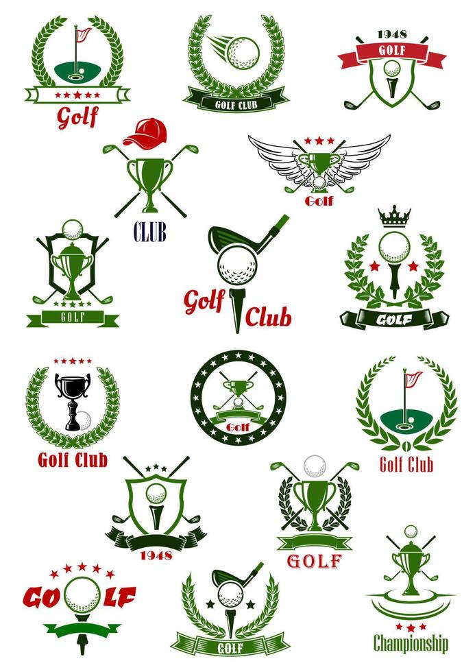 ícones e símbolos do jogo de esporte de golfe vetor