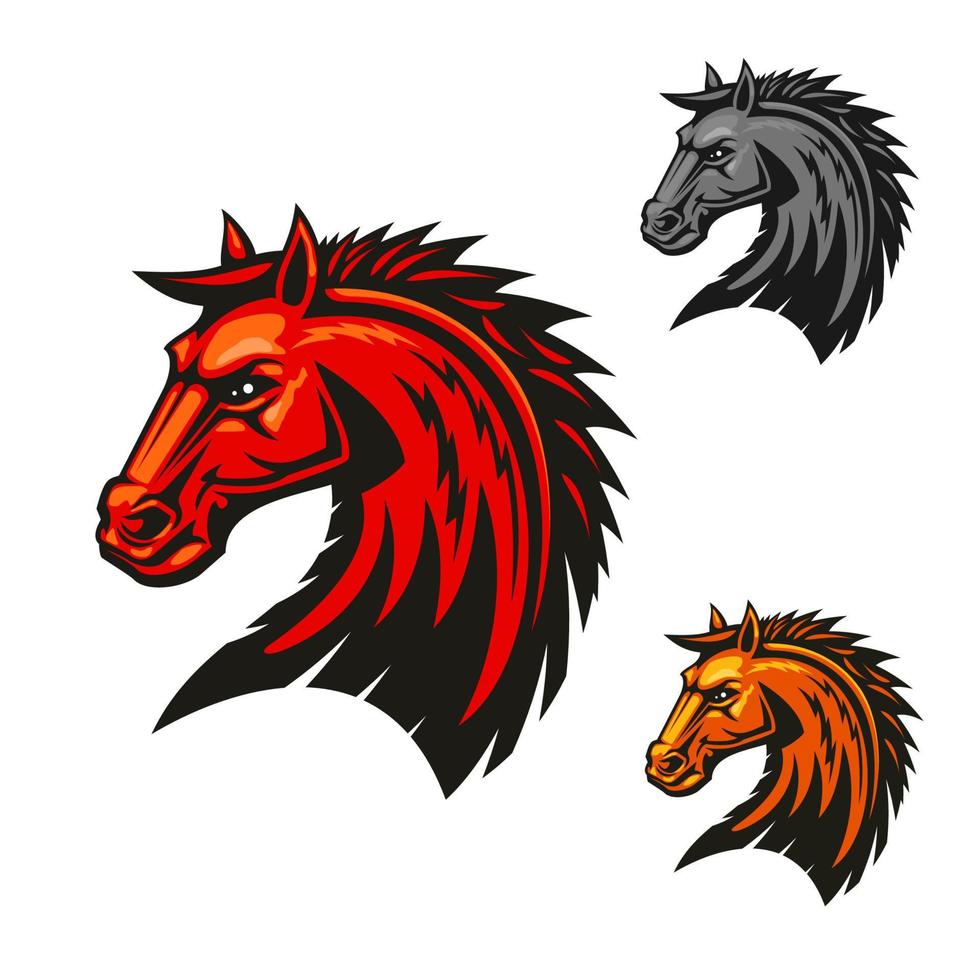 ícones de emblema de cabeça de garanhão de cavalo vetor
