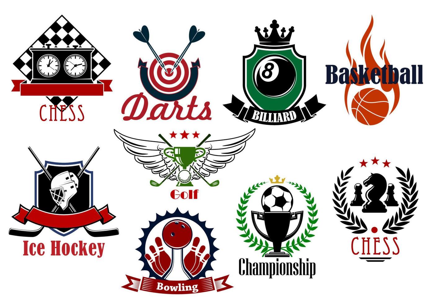 vários símbolos e ícones heráldicos de esportes vetor