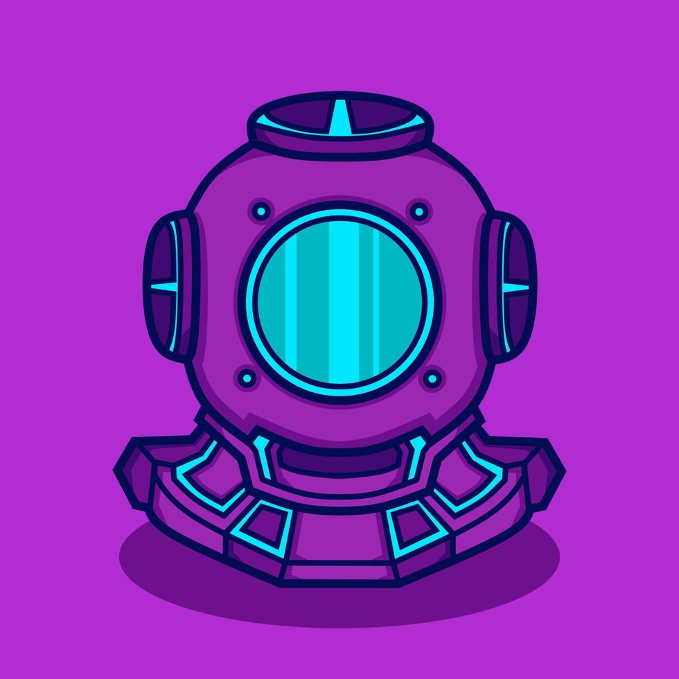 capacete de mergulhador em design de vetor de estilo neon cyberpunk. ilustração de arte de mergulho.