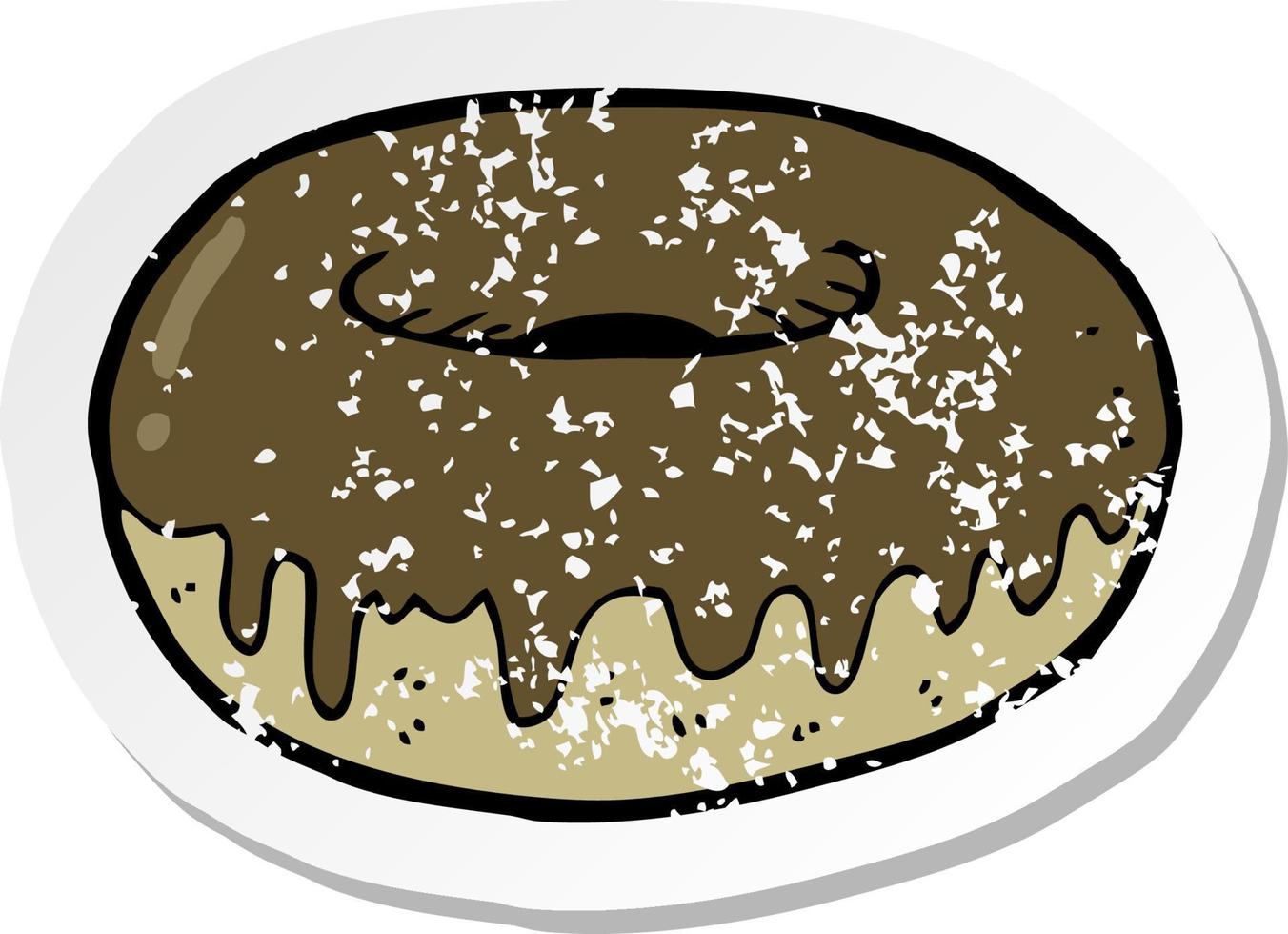 adesivo retrô angustiado de um donut de desenho animado vetor