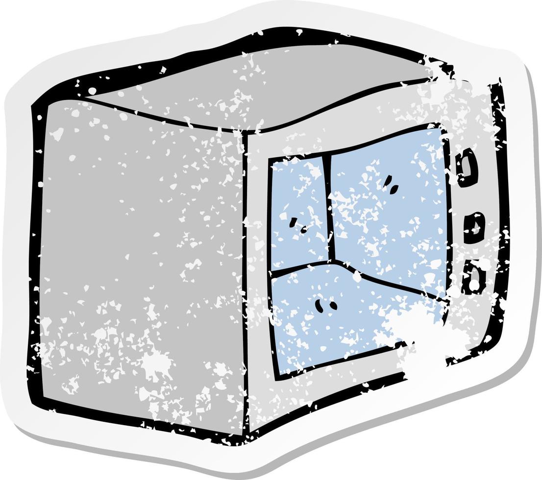 adesivo retrô angustiado de um microondas de desenho animado vetor