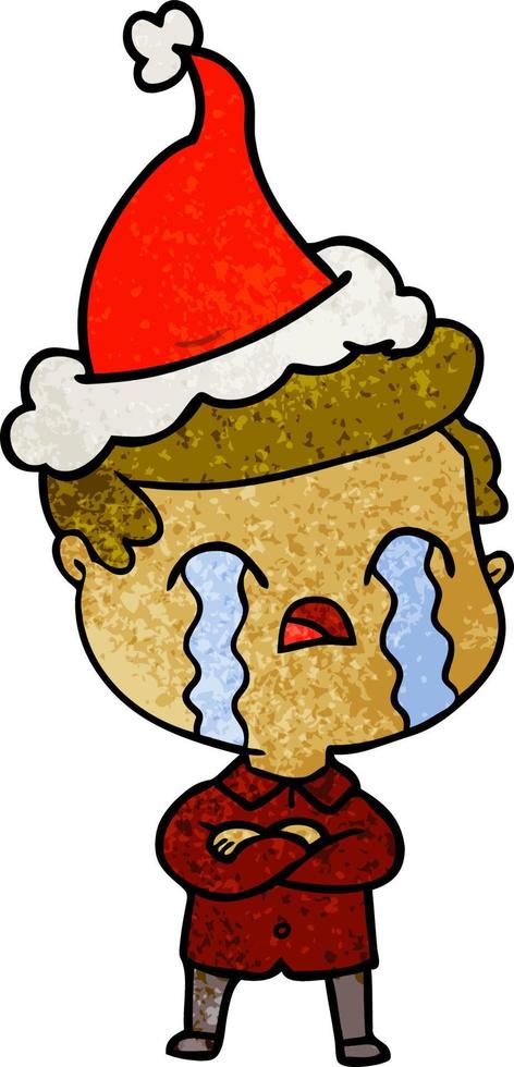 desenho texturizado de um homem chorando usando chapéu de papai noel vetor