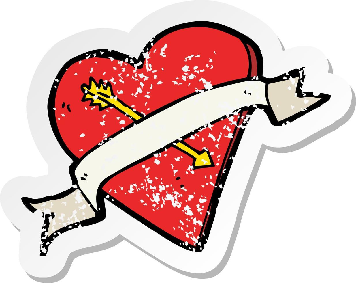 adesivo retrô angustiado de uma tatuagem de coração de desenho animado vetor