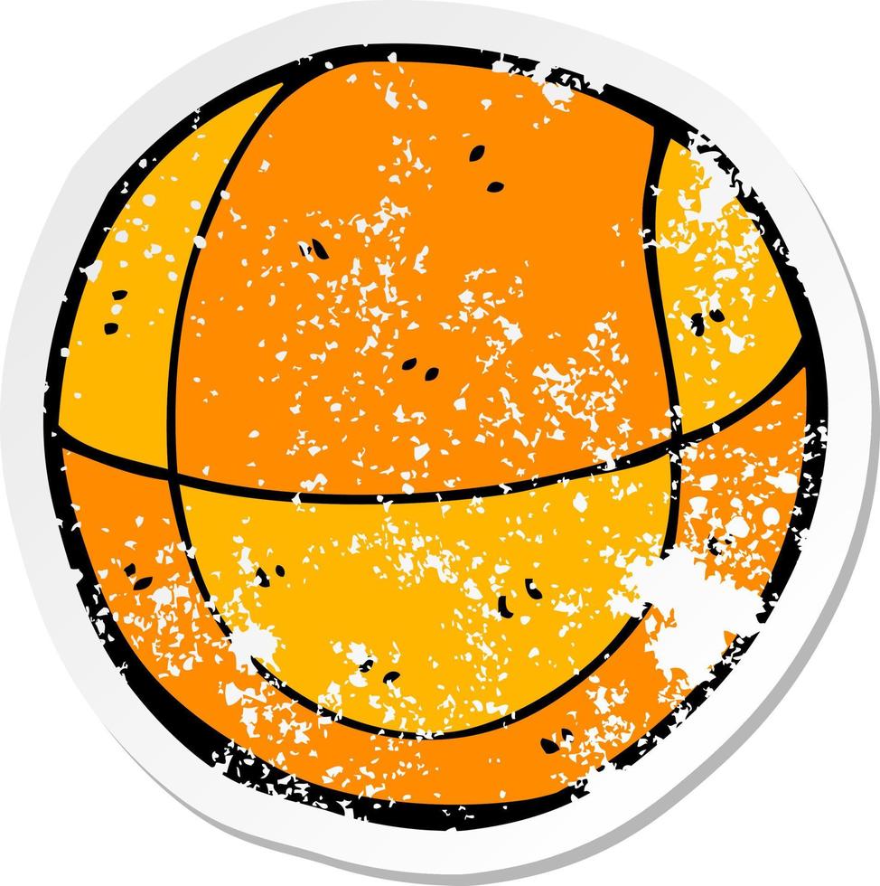 adesivo retrô angustiado de uma bola de basquete de desenho animado vetor