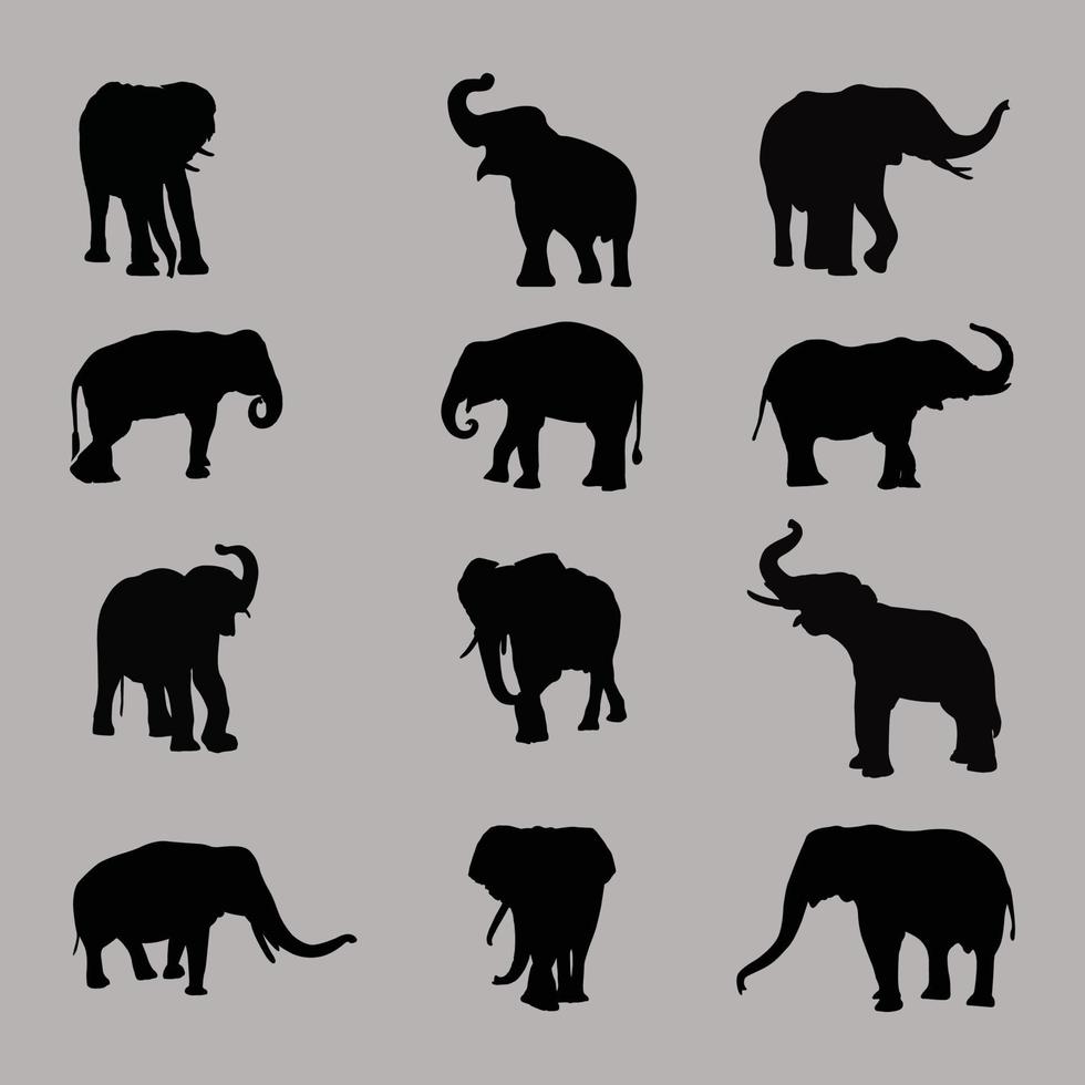 elefantes definir silhueta isolada em um vetor de fundo branco