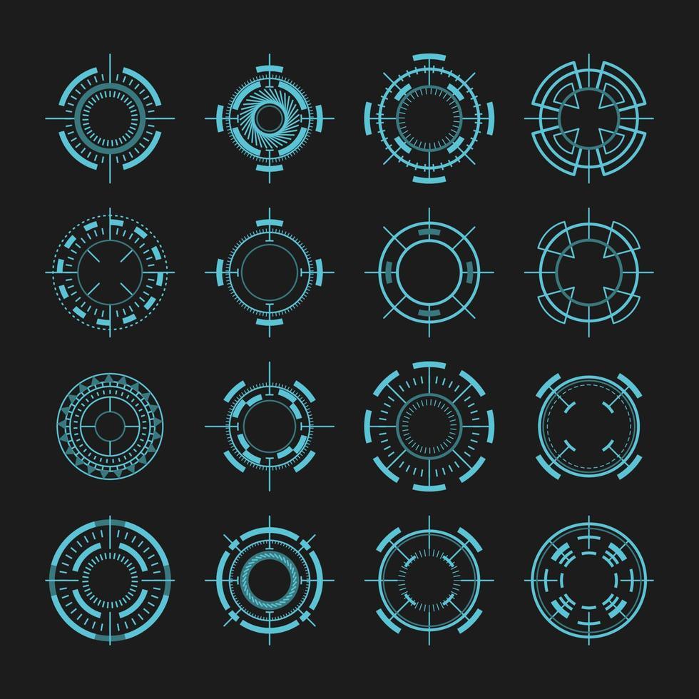 fui hud objetivo de arma de atirador ou alvo de jogo futurista. bússola hud, elementos do painel de controle da mira, radares de interface digital vetorial. hud tecnologia futurista ou bússola de jogo ou setas de posição de destino. vetor