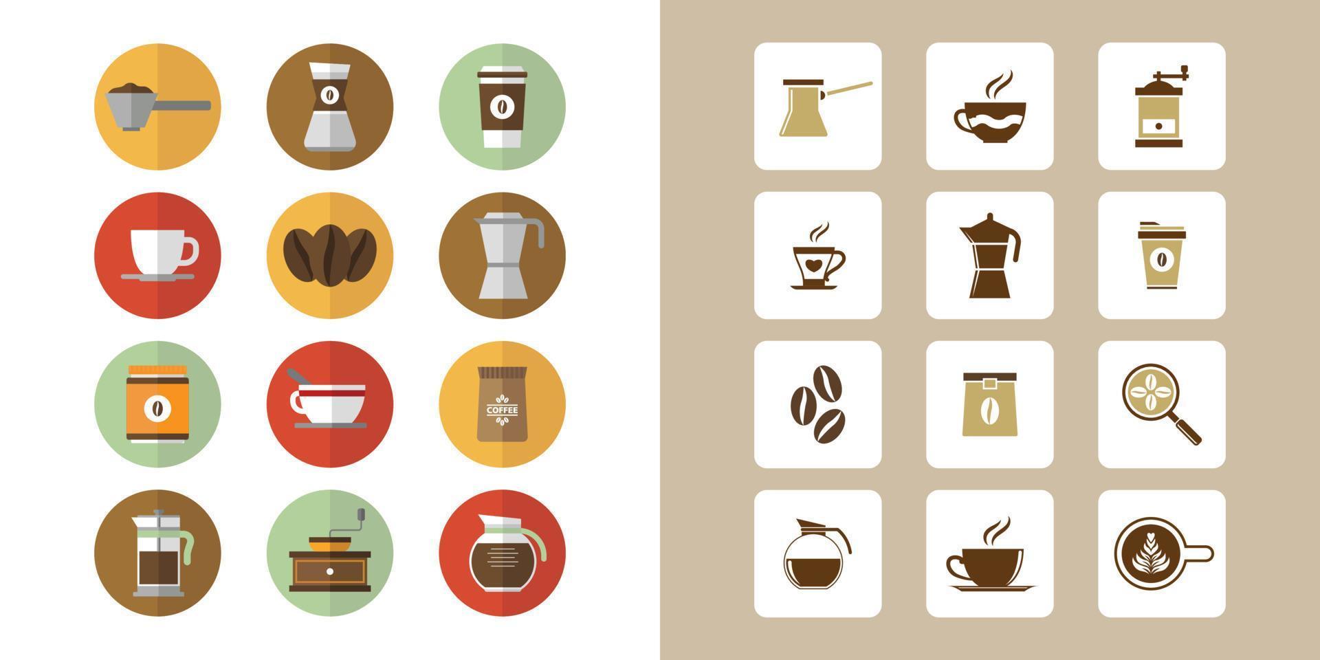 conjunto de ícones de café. ícone plano moderno. cor minimalista. apto para web, app, computador, design, símbolo. vetor de logotipo eps 10.