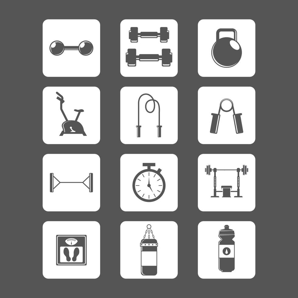 conjunto de ícones de ginásio. símbolo de esporte e saúde. ícone plano moderno. cor minimalista. apto para web, app, computador, design, símbolo. vetor de logotipo eps 10.